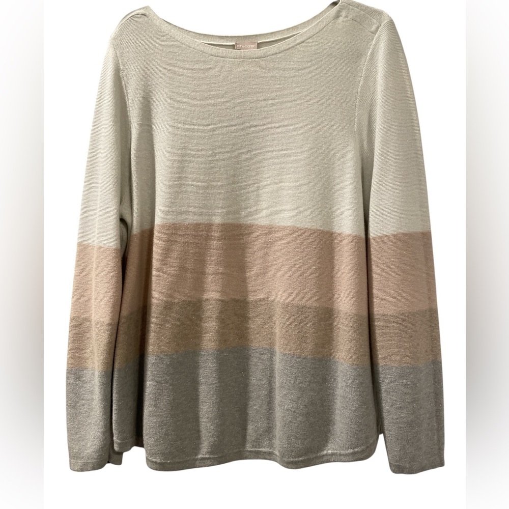 Chico’s Women’s Long Sleeve Sweater Size XL Tan and Cream